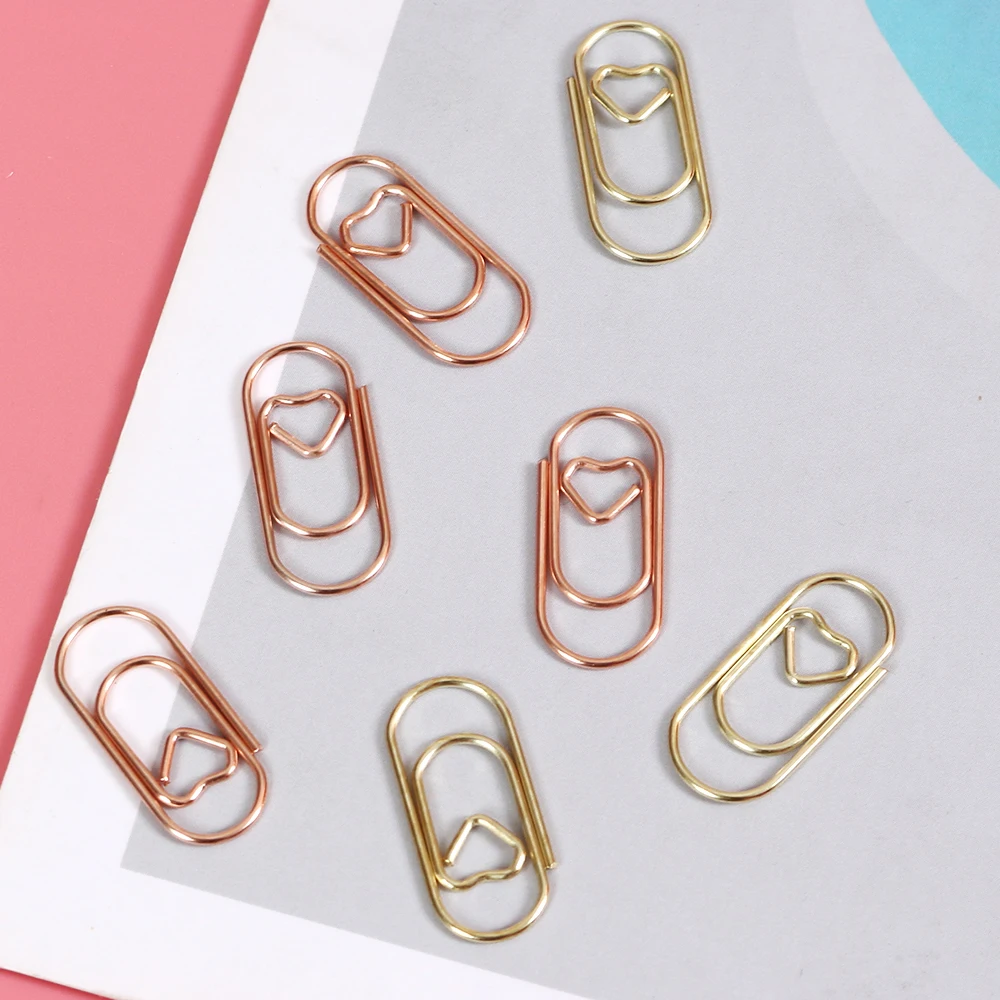 50pcs Paper Clips Coloured 50pcs in Heart Shaped Metal Cute Paper Clip Students Bookmarks 