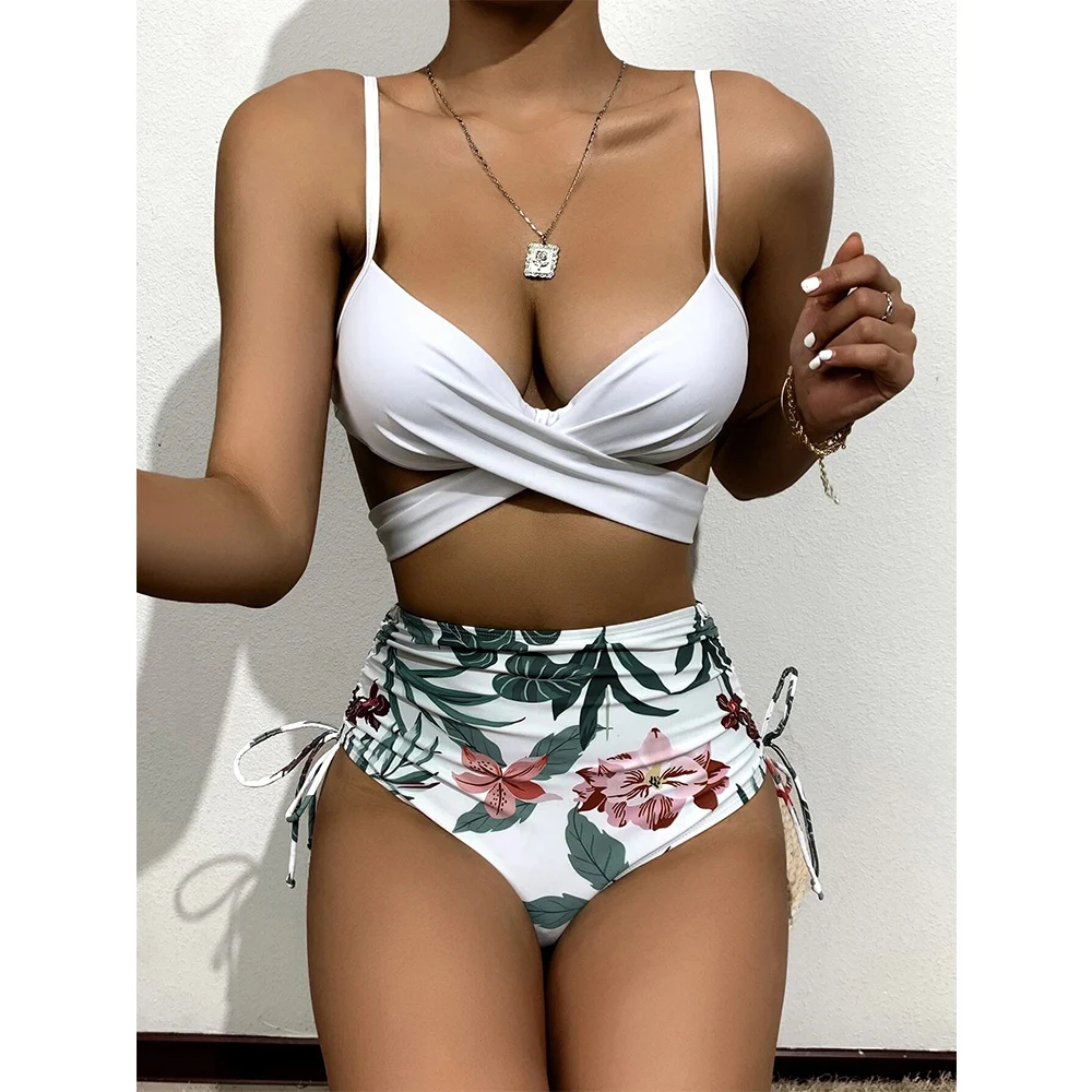 2022 Sexy Bikinis And Cover Set Women Swimsuit Printed Swimwear High Waist Summer Strappy Bathing Suit Beach Wear Biquini Female bathing suit and cover up set