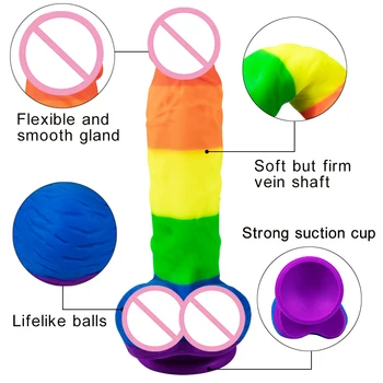 Rainbow Dildos Big Realistic Dildo Masturbator Clitoris Stimulator Huge Silicone Penis Sex Toys for Females Erotic for Adults 3