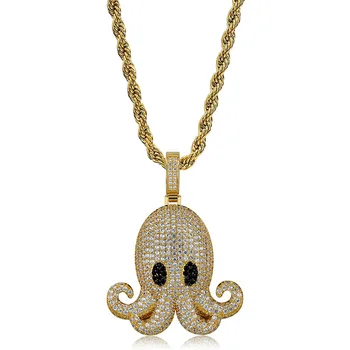 

Zciti Animal Octopus Pendant Necklace Men Iced Out Cubic Zircon Necklaces Hip Hop / Punk Gold Silver Color Charms Jewelry Gift