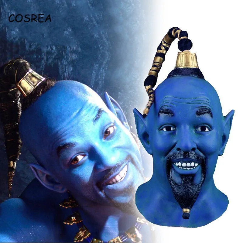 Movie Aladdin Cosplay Costume Accessories Adult Mask The Magic Lamp Djinni Cosplay Headgear Halloween Women Mens Mask