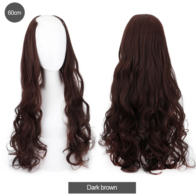 DIFEI Synthetic U Clip In One Piece Hair Extension Long Wavy Half Wig Hair Extension Natural Brown Hair Piece For Women Use DIFEI Synthetic U Clip In One Piece Hair Extension Long Wavy Half Wig Hair Extension Natural Brown Hair Piece For Women Use