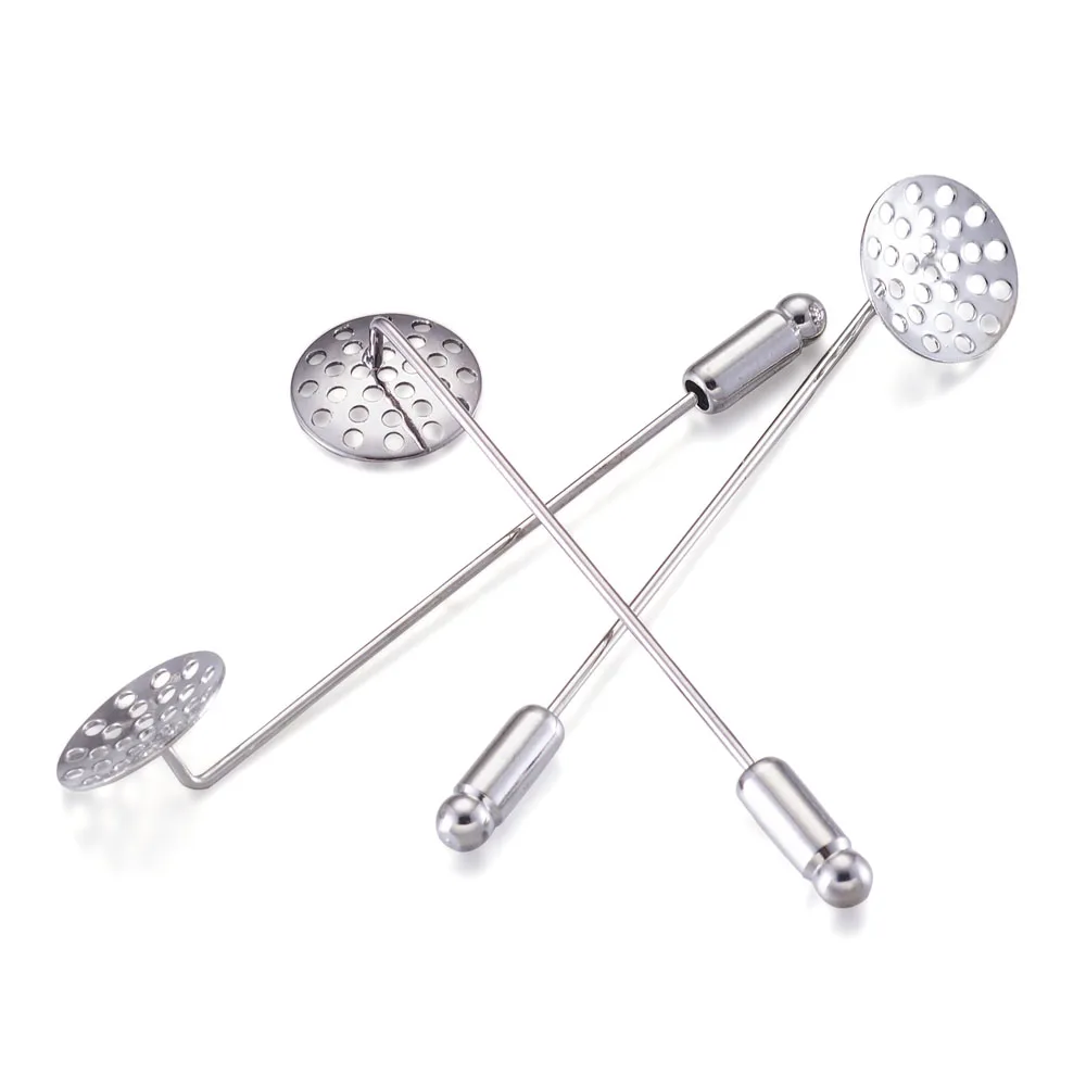 Platinum Brooch DIY Findings Pin Back, Sharp Tip Flat Pad with Stopper