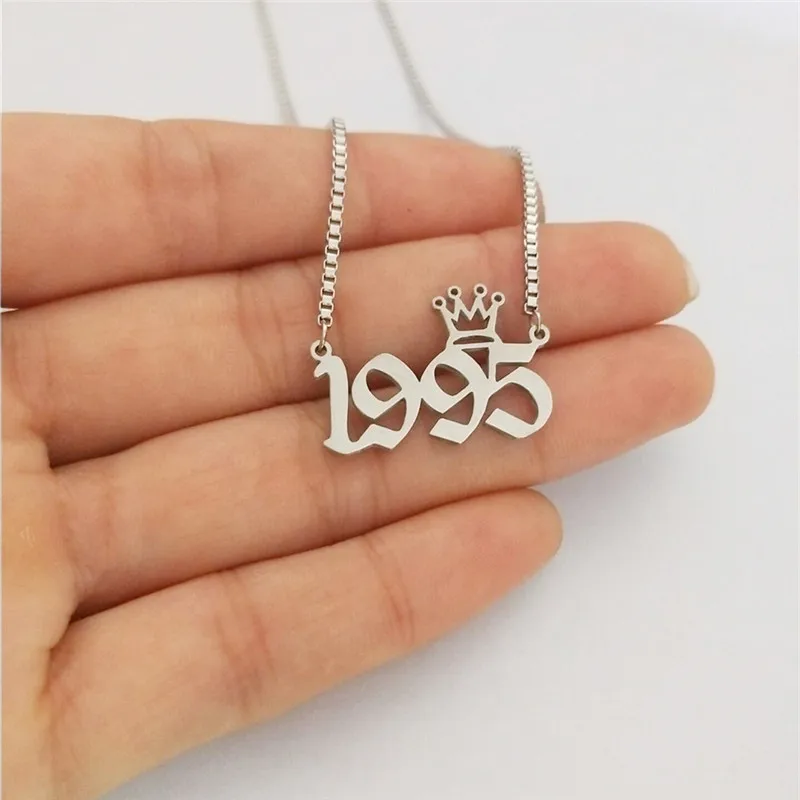 Silver 1995 10 шт объемное ожерелье для женщин и мужчин, подарок на год, Старое Английское ожерелье с цифрами, ювелирные изделия из нержавеющей стали, Золотое серебряное ожерелье-чокер - Окраска металла: Silver 1995