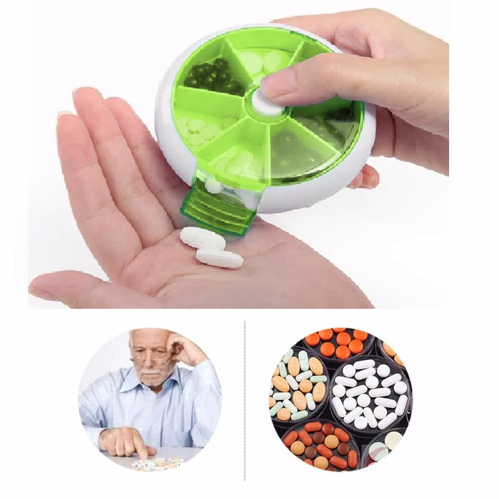 

Medicine Pill Box First Aid Kits Automatic Rotary Round Shape Compact 7Days Weekly Travel Medicine Tablet Storage Case Container