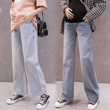8832# Широкие свободные прямые джинсы для беременных Длинные джинсы с высокой талией регулируемые брюки для живота для беременных женщин осенняя беременность