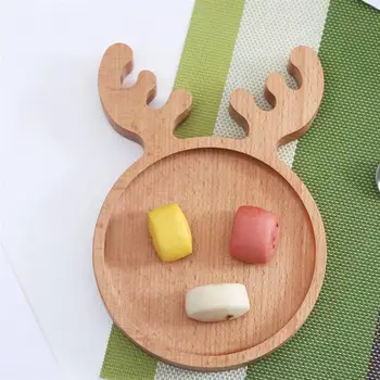 

1PC Solid Wood Tray Cartoon Wooden Plate Fruit Plate Snack Dish Wooden Tea Coffee Serving Dish Tableware (Pattern Random)