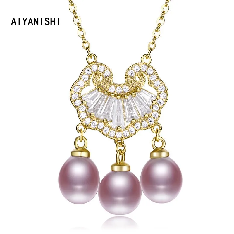 

AIYANISHI Natural Freshwater Pearl Pendant Necklace 925 Sterling Silver Necklace For Women Collar Beads Necklace Wedding Gift