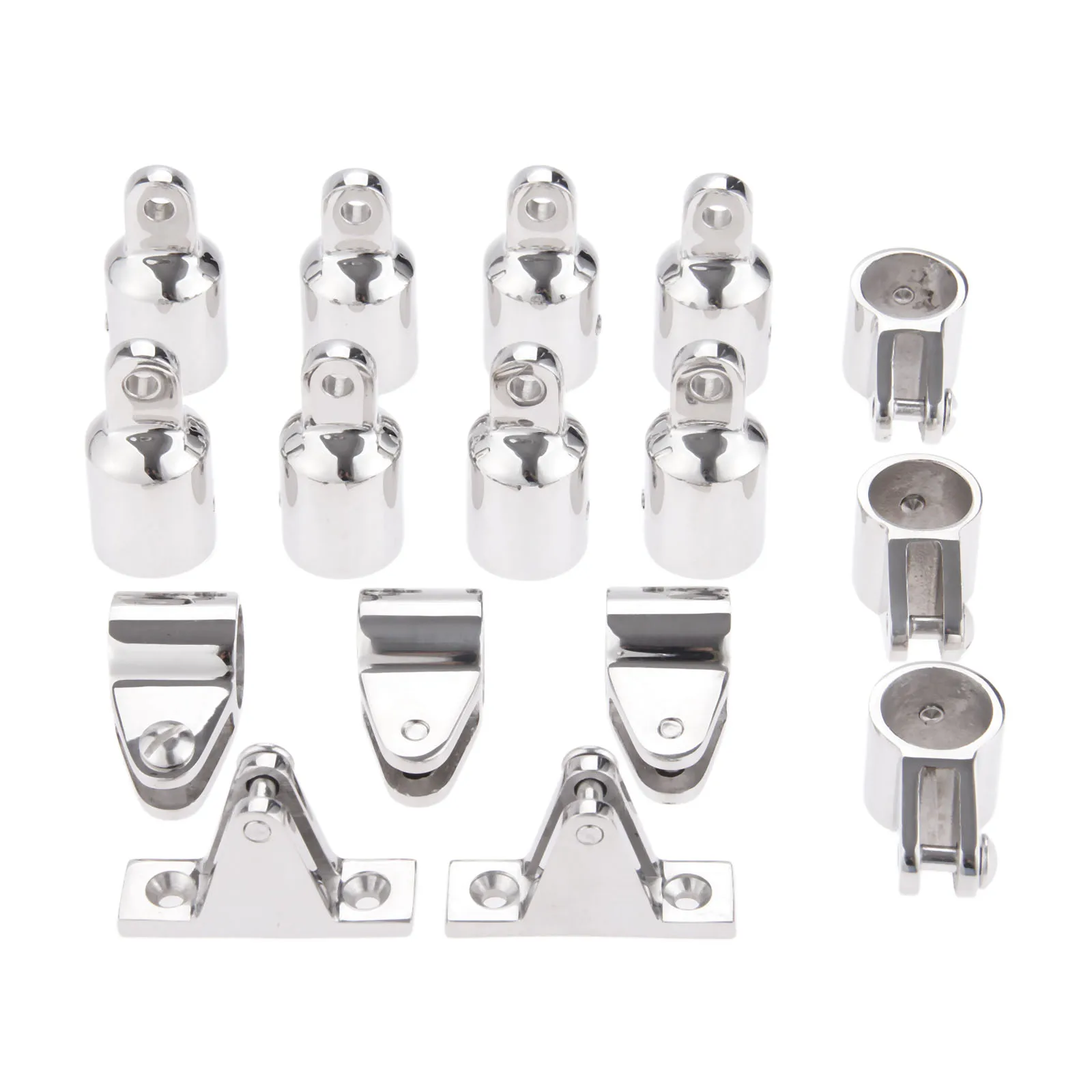 16Pcs Boats Marine 316 Stainless Steel Bimini Tops Hardware Fitting Set 4 Bow 22mm 7/8" (8 Eye Ends+6 Jaw Slides+2 Deck Hinges)