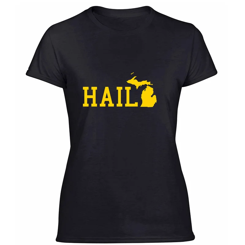 Забавная Повседневная Классическая футболка с надписью «hail michigan» для мужчин, базовая Однотонная футболка, европейский размер, S-5xl, Kawaii, Мужская футболка, хипстер, безумный Топ в стиле хип-хоп - Цвет: Women-Black
