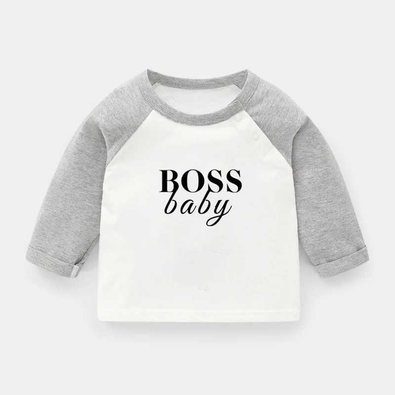 Футболка с милым принтом «Mini Boss», футболки с длинными рукавами для малышей Топы, хлопковая детская футболка Забавный подарок для мальчиков и девочек, рождественский подарок для детей