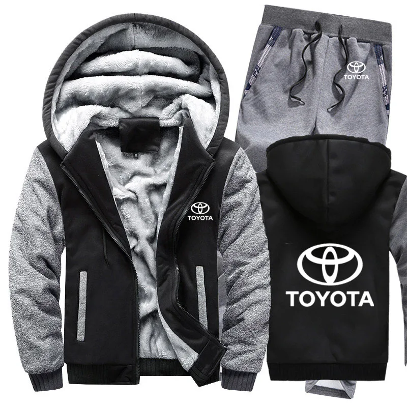 Мужские толстовки с капюшоном с логотипом Toyota, мужские толстовки с капюшоном, зимний утепленный флисовый хлопковый спортивный костюм на молнии, мужская куртка+ штаны, 2 шт. s