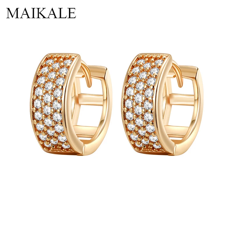 

MAIKALE Luxury Round Stud Earrings with AAA Zirconia Gold Silver Color Zircon Small Circle Charm Earrings for Women Jewelry Gift