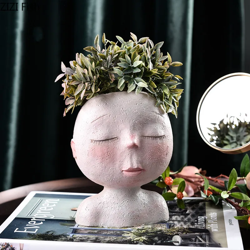 Креативная Скандинавская Смола голова человека прекрасная кукла ваза-скульптура Горшечное растение садовое украшение современная домашняя Цветочная композиция