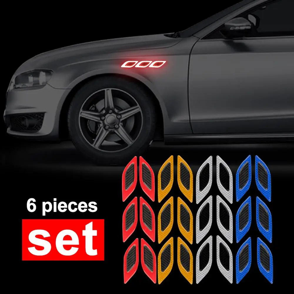 6Pcs/Set Car Reflective Strips Safety Reflector Stickers Warning Tape Exterior Accessories Motorcycle Auto Tail Mark Decals