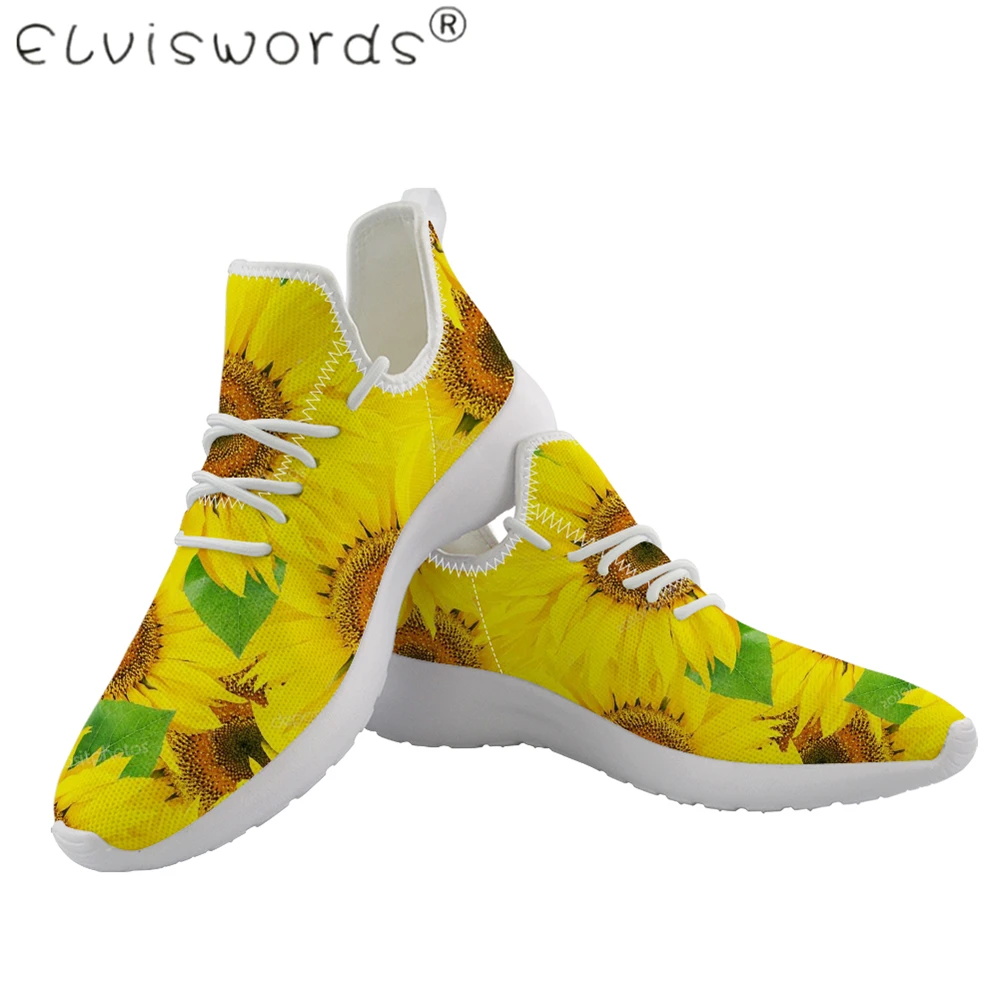 ELVISWORDS/Новинка; трендовая Вулканизированная обувь для мужчин с принтом в виде подсолнуха; дышащие легкие Нескользящие кроссовки с вязаной сеткой - Цвет: HXA628