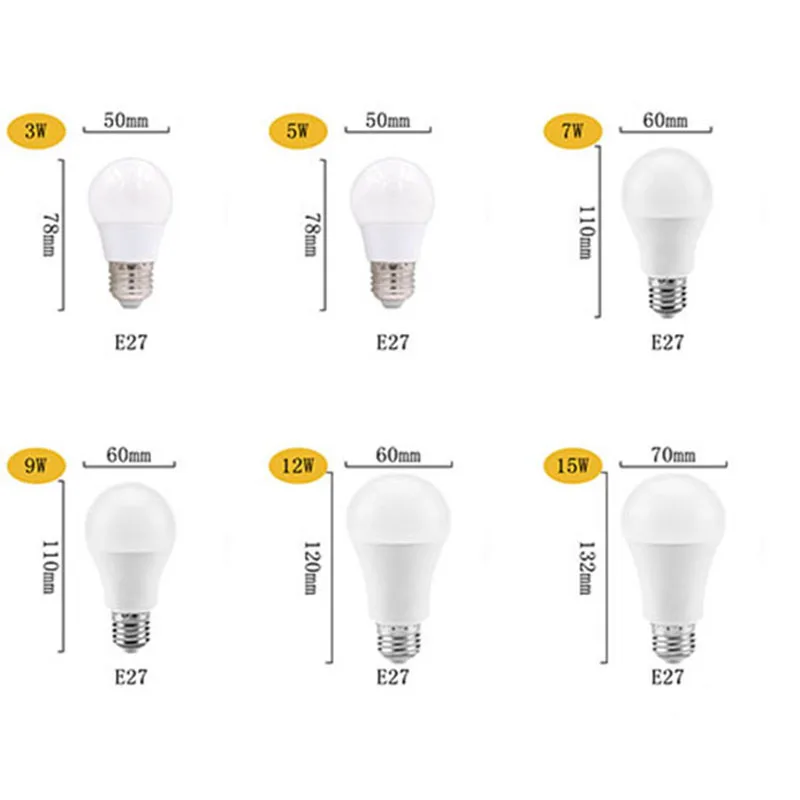 Светодиодный светильник 3 Вт, 5 Вт, 7 Вт, 9 Вт, 12 Вт, 15 Вт, AC 110 В~ 220 В, 240 в, E27, светодиодный светильник, умная IC, реальная мощность, холодный белый/теплый белый свет