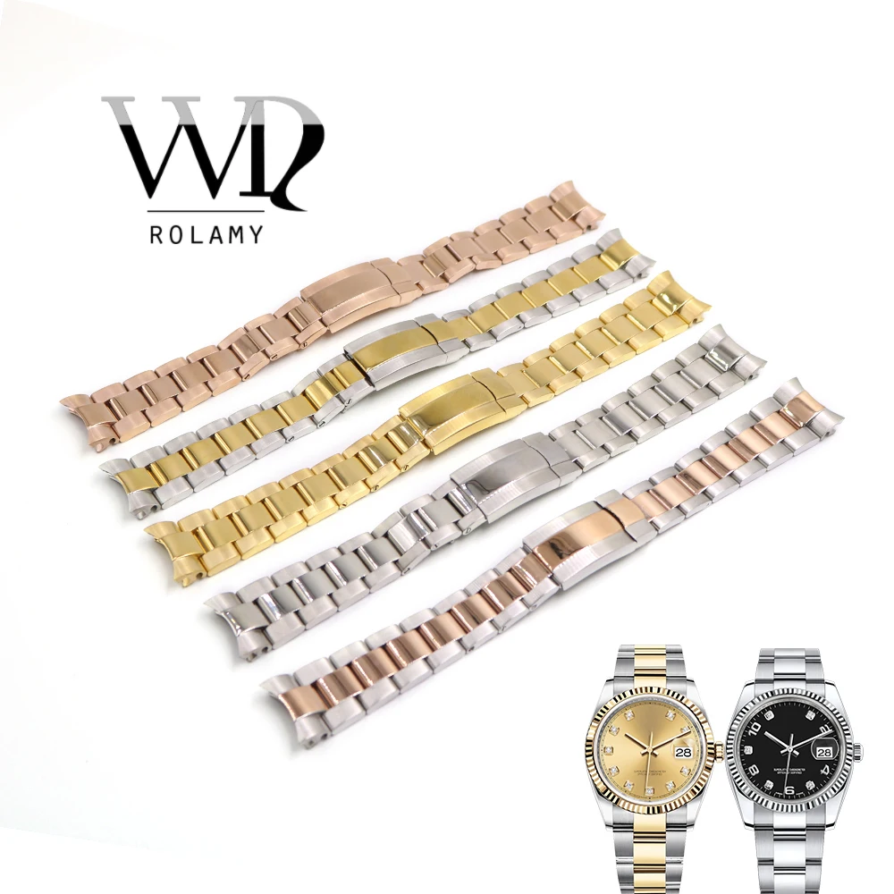 

Rolamy 20 21mm 316L Stainless Steel Solid Curved End Screw Links Replacement Watch Band Strap Bracelet For Rolex DATEJUST