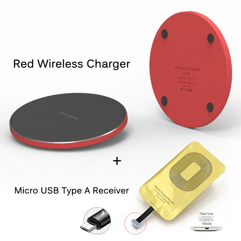 Red USB Type A Универсальное 10 Вт Быстрое беспроводное зарядное устройство для iPhone samsung huawei Xiaomi Qi беспроводной зарядный приемник для микро USB смартфона - Цвет: Red USB Type A