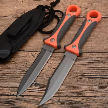 

Tactical Fixed Blade 7CR14Mov Hunting Knife Gray Titanium Straight knife Outdoor Survival Knives Camping Pocket Knife ABS Sheath