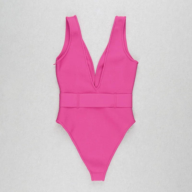 Women Sexy Bikinis Mujer Celebrity Bodycon V-Neck Beach Party Bodysuit Bikinis Bandage Bodysuit