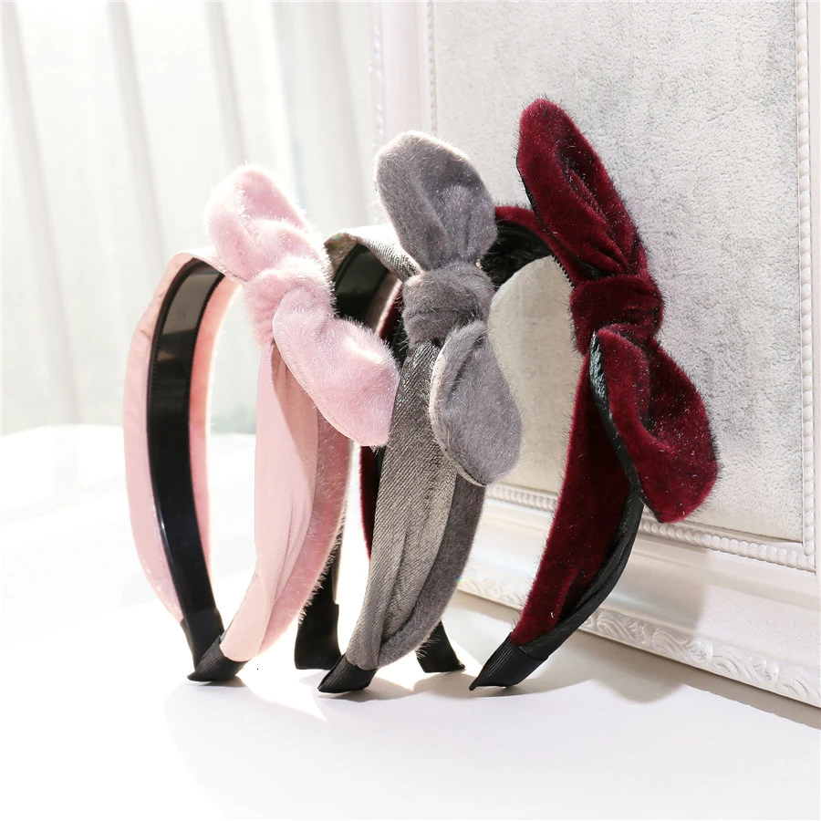 Korean Cute Velvet Hairbands Women Tiara Hoops For Girl Hair Accessories Large Bowknot Teeth Comb Bands Jewelry Party Wholesale