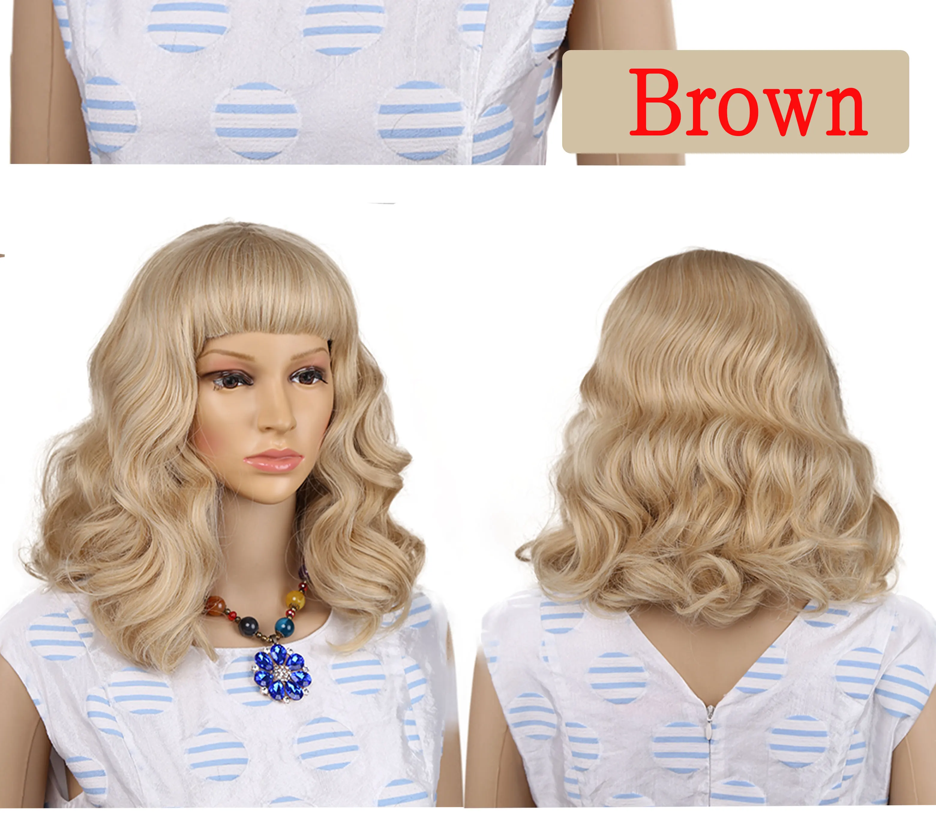 Black Bob Curly Synthetic Wigs With Flat Bangs Blonde Pink Soft Fake Hair Heat Resistant Fiber Hair for Women