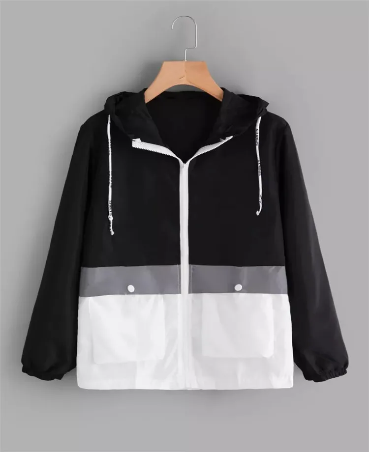

2018 European And American-Style Summer New Style Women's Solid Color Panel Long-Sleeve Hooded Jacket