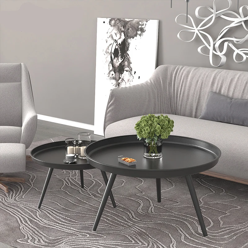 

Tea table simple living room small family iron net red creative Mini round black combination tea table