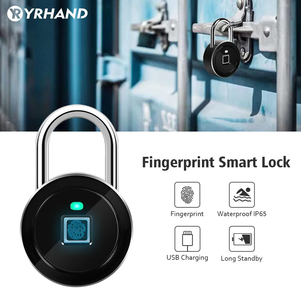

IP65 security keyless USB rechargeable Smart Fingerprint padlock