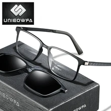 Myopia Magnet Clip on Glasses Frame Men Optical Prescription Frame Eyeglasses Men Rectangle Polarized Magnet Clip On Sunglasses