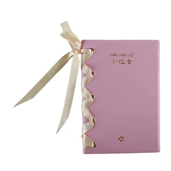 

Creative Blank Notebook Portable Diary Soft Sister Girl Heart Pink Hand Book Bow Tie Strap Notebook