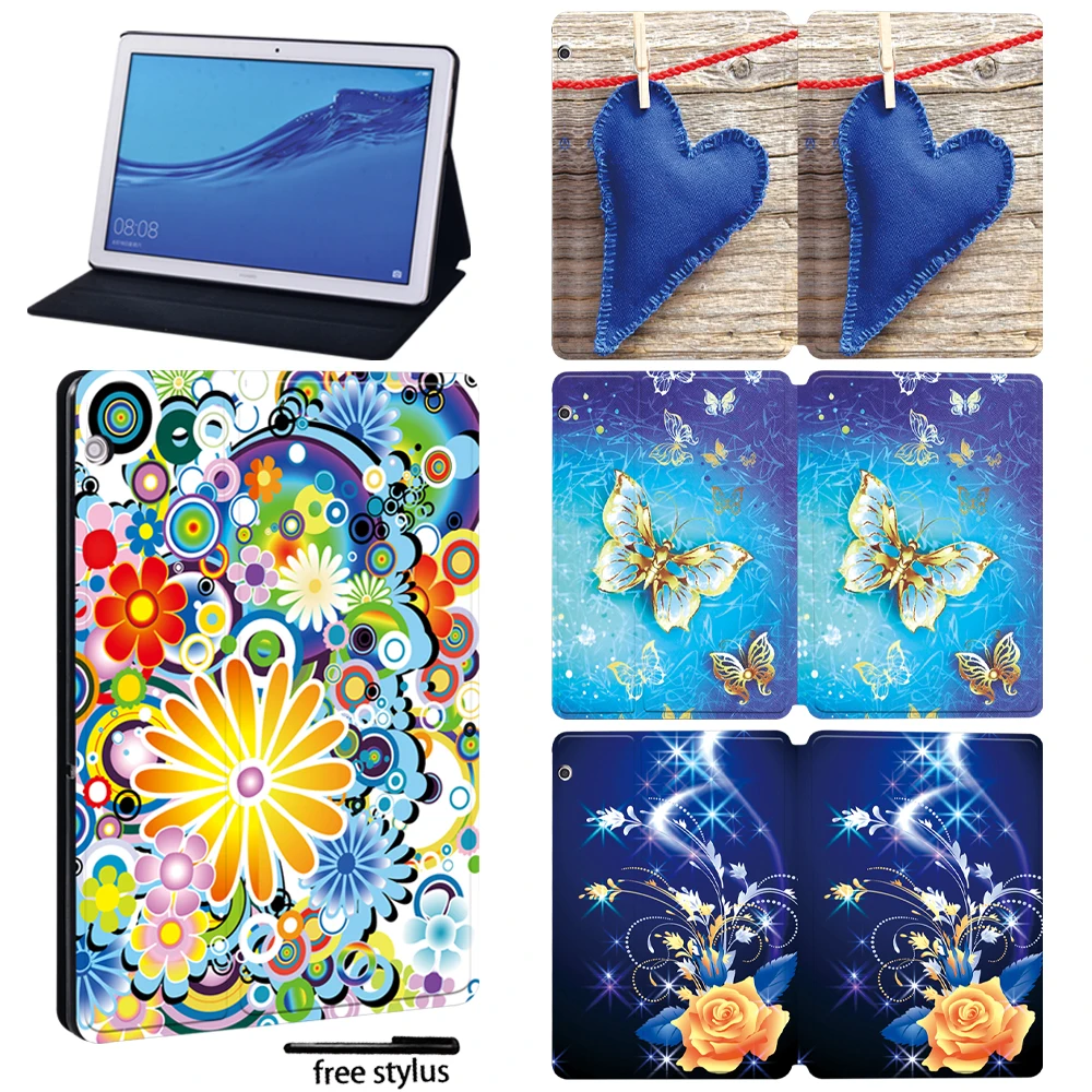 

Tablet Case for Huawei MediaPad T5 10 10.1 Inch/T3 10 9.6 Inch/T3 8.0 - Anti-fall PU Leather Stand Protective Case + Free Stlyus