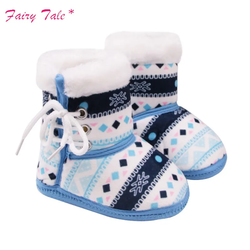 Детские ботинки в этническом стиле; Асимметричные детские зимние сапоги с принтом; хлопковая обувь с завязками сбоку; обувь для малышей - Цвет: Синий