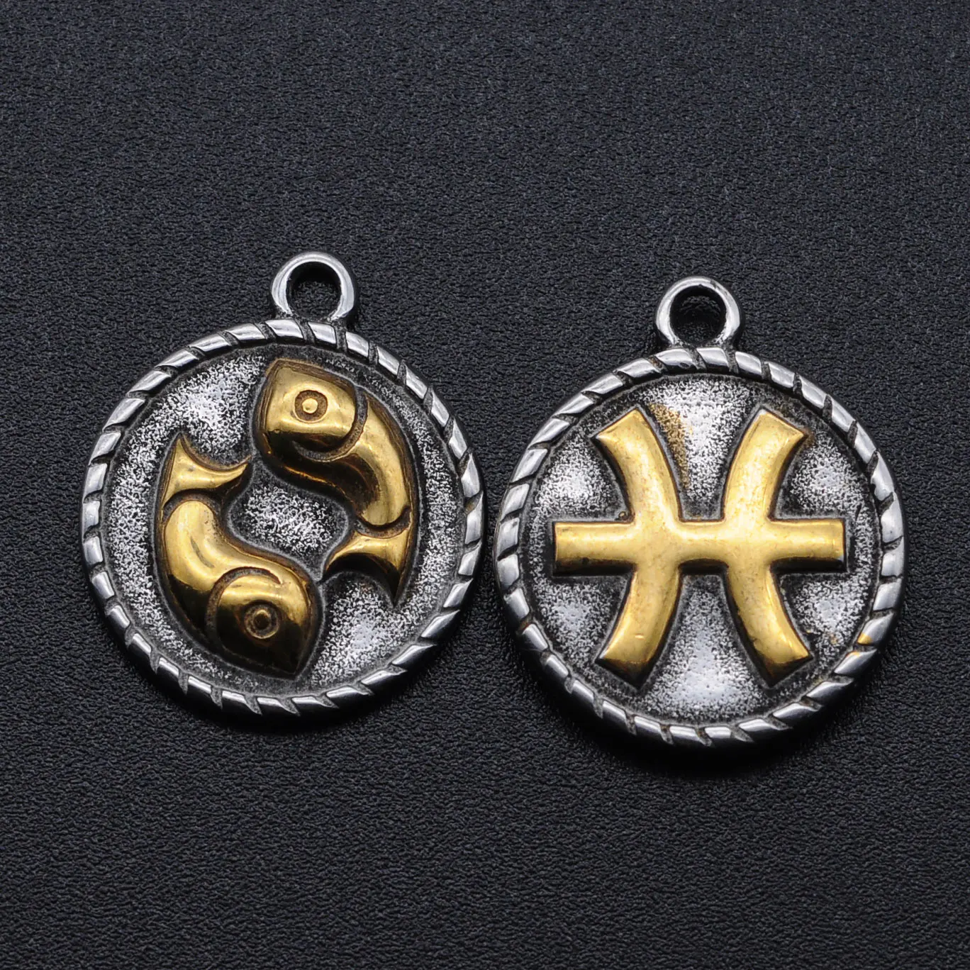 12Pcs / Lot  100% Stainless Steel Two Tone Zodiac Sign Charm Constellation For  Making Bracelet Necklace Pendants