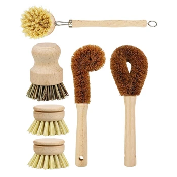 

Plant Based Cleaning Brush Set, 6 Piece for Vegetable, and Kitchen Dish Cleaning, Zero Waste & Biodegradable Kitchen Bru