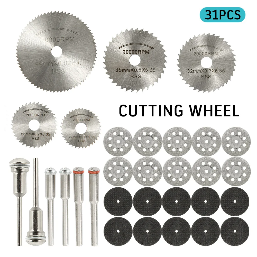 

Mini Circular Saw Blade Set HSS Cutting Disc 22 25 32 35 45mm Cutting Disc for Dremel Rotary Tools Accessories 31PCS