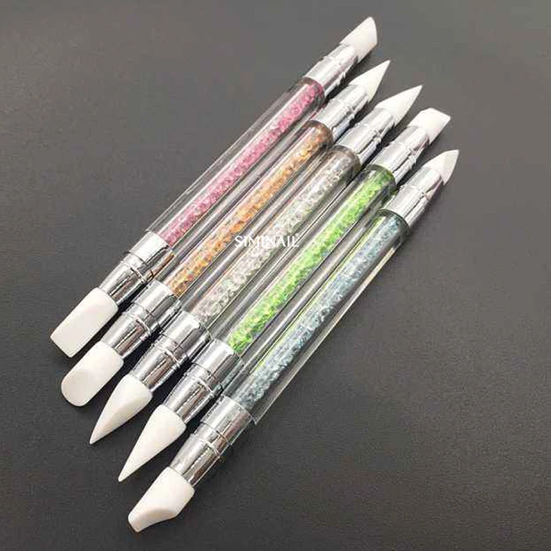 5pcs Silicone Brush Set Acrylic Rod Painting Pencil Rhinestone Silica Dual Head DIY Dotting Nail Art Pen Sculpture Acrylic Strap