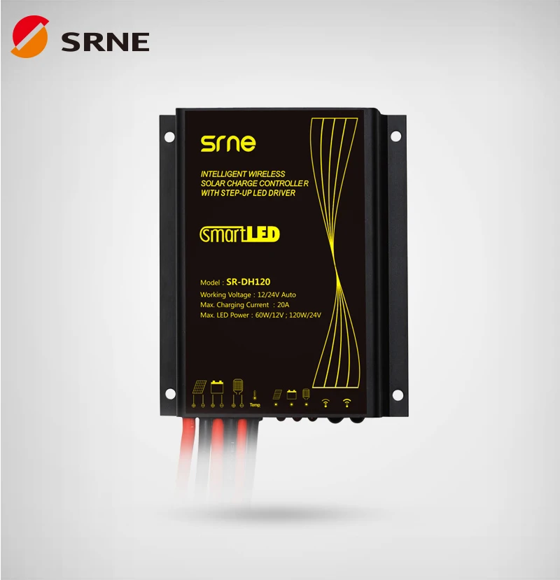 SRNE SR-DH120 12V 24V Солнечный контроллер заряда 20A интеллигентая(ый) Беспроводной за максимальной точкой мощности, Солнечный контроллер заряда с повышающий светодиодный драйвер IP68