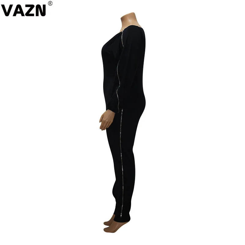 VAZN JLY18997 О-образным вырезом Новые однотонные шифоновые спортивные костюмы комбинезоны с длинным рукавом облегающие длинные рукава женские повязки Длинные Комбинезоны