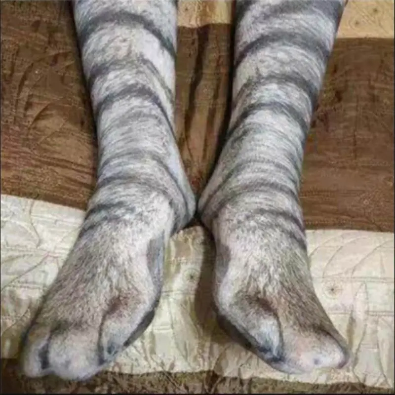 New 3D Print Adult Animal Paw Socks Unisex Crew Cat Long Stocks Elastic Breathable Sock Dog Horse Zebra Pig Cat Paw
