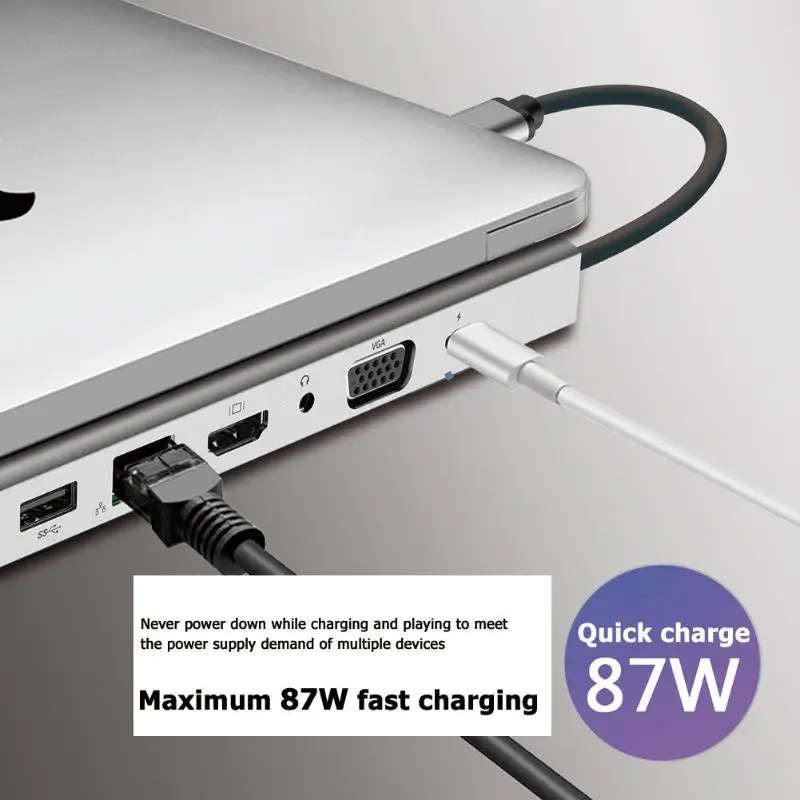 11 в 1 type-C концентратор портативный многофункциональный type-C к USB-C USB3.0 HDMI VGA TF 3,5 мм PD конвертер адаптер для MacBook ПК ноутбук