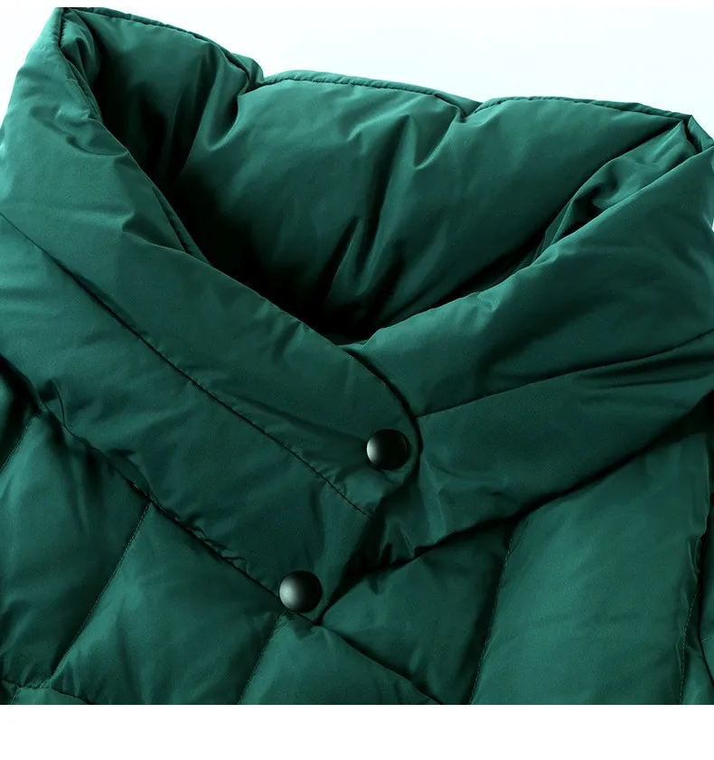Большой размер, Белый утиный пух, зима, женское плотное свободное пуховое пальто средней длины со стоячим воротником, Женский брендовый зеленый пуховик