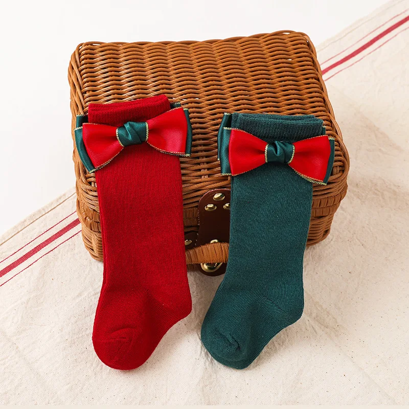 Baby Girls Christmas Socks Toddler Big Bow Red Knee High Long Socks Soft Cotton for 0-5 Years Kids Sock Newborn Gift cotton socks children socks cotton knee socks