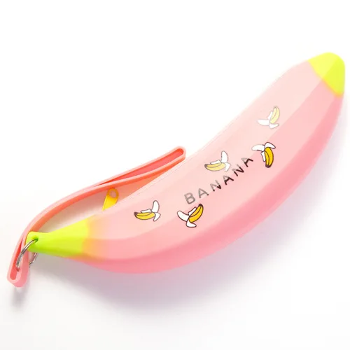 Мягкий чехол для карандашей ярких цветов, креативная сумка для карандашей с банановым луком для студентов, милая силиконовая большая сумка для ручек для девушек, маленький кошелек, подарок - Цвет: pink