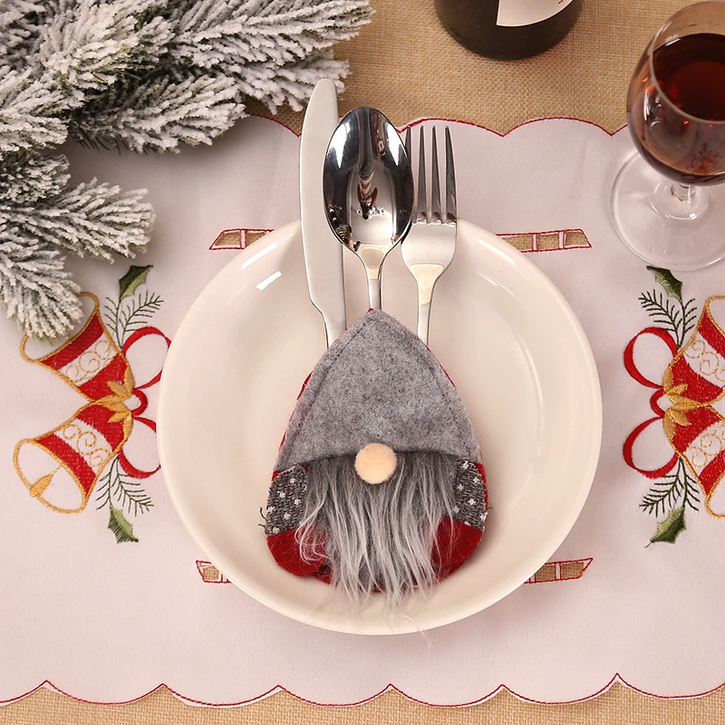 NEW Christmas Hat Santa Gnome Cutlery Holders Knives Forks Bag Dinner Decor 