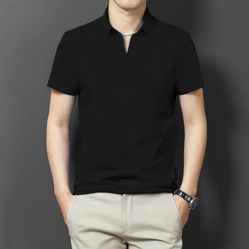 Polo Shirt Men New Fashion Short Sleeve Top Shirts Breathable Soft Business Polo Shirts Male Casual Cotton Golf Men's Polos - Цвет: 7729black