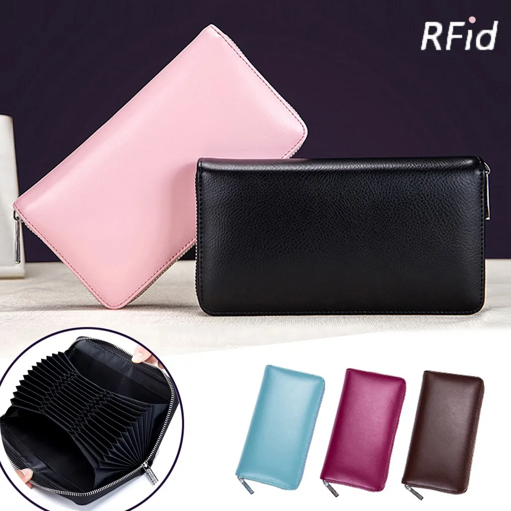 Женский RFID Кожаный Бумажник на молнии, кошелек для монет, держатель для карт, клатч, сумочка, Feminina, горячая сумка для денег, карманы, розовый цвет