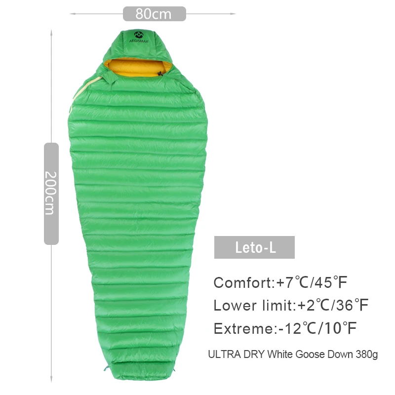 Green L AEGISMAX Leto Открытый Кемпинг Туризм ультра сухой белый гусиный пух Мумия весна осень зима сверхлегкий спальный мешок - Цвет: Green L