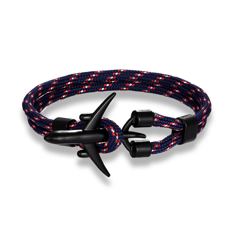 Black Dark Blue Спортивный реактивный самолет мужской анкерный браслет мужской многослойный красочный канат самолет Парные браслеты женские браслеты подарки на удачу ювелирные изделия - Окраска металла: Black Dark Blue